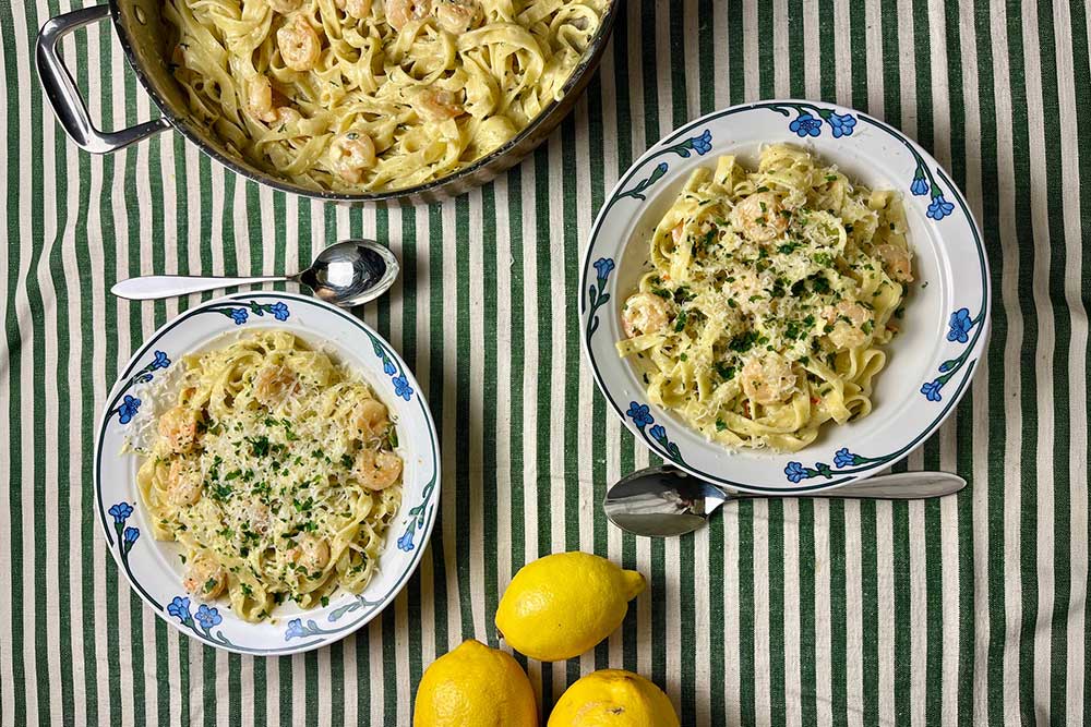 Pesto-pasta med ASC-certifierade vannameiräkor