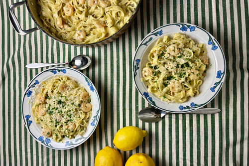 Kapten Royals pesto-pasta med ASC-märkta vannameiräkor!